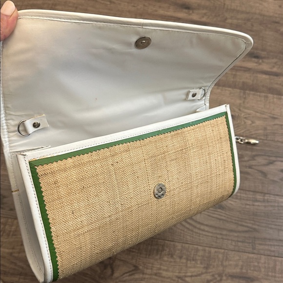 The Sak Straw Embroidered Floral Bag / Clutch Leather Trim Removable Strap - Picture 14 of 17